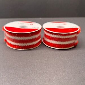 Red and White Wired Ribbon NWT Set of 2